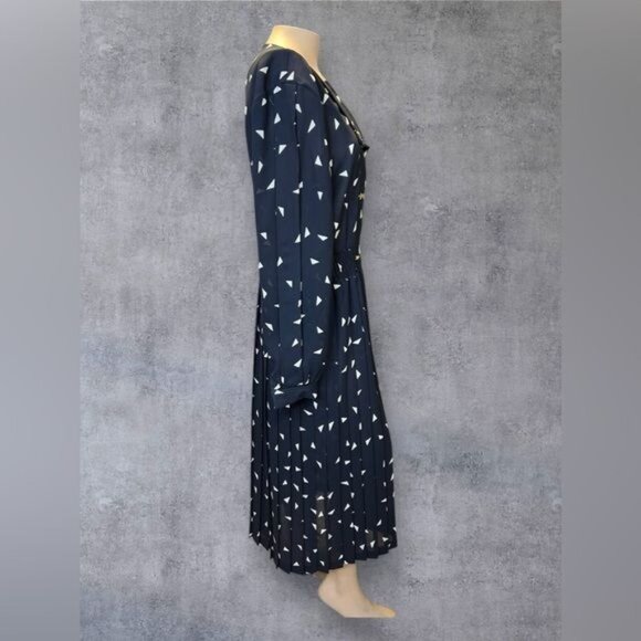 Leslie Fay Collections Navy Blue Geometric Midi Dress - Size 10 - Picture 4 of 5